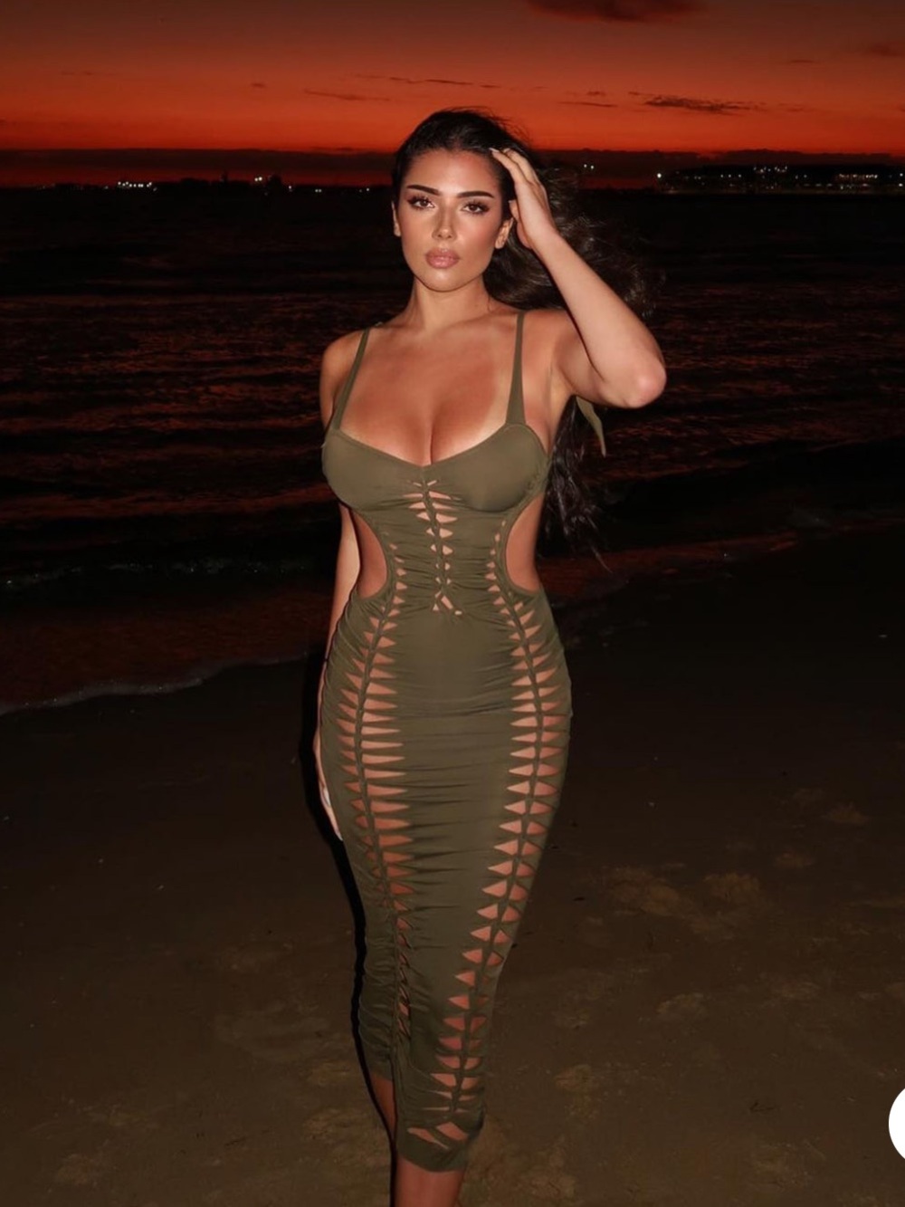 Olive Cutout Bodycon Dress for Women